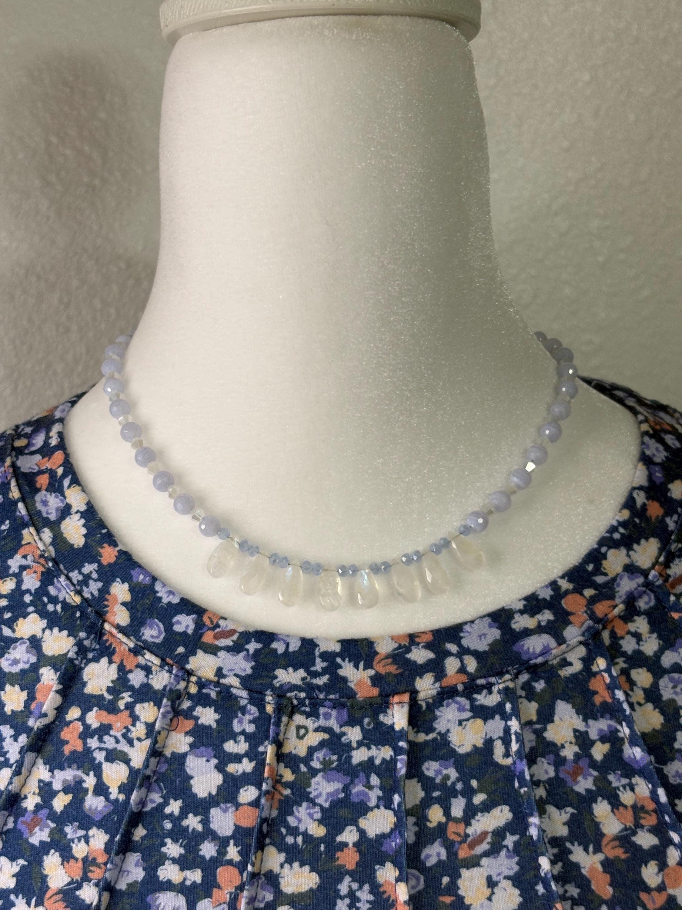 Moonstone Blue Lace Agate Necklace – Sterling Silver Teardrop Gemstone Jewelry