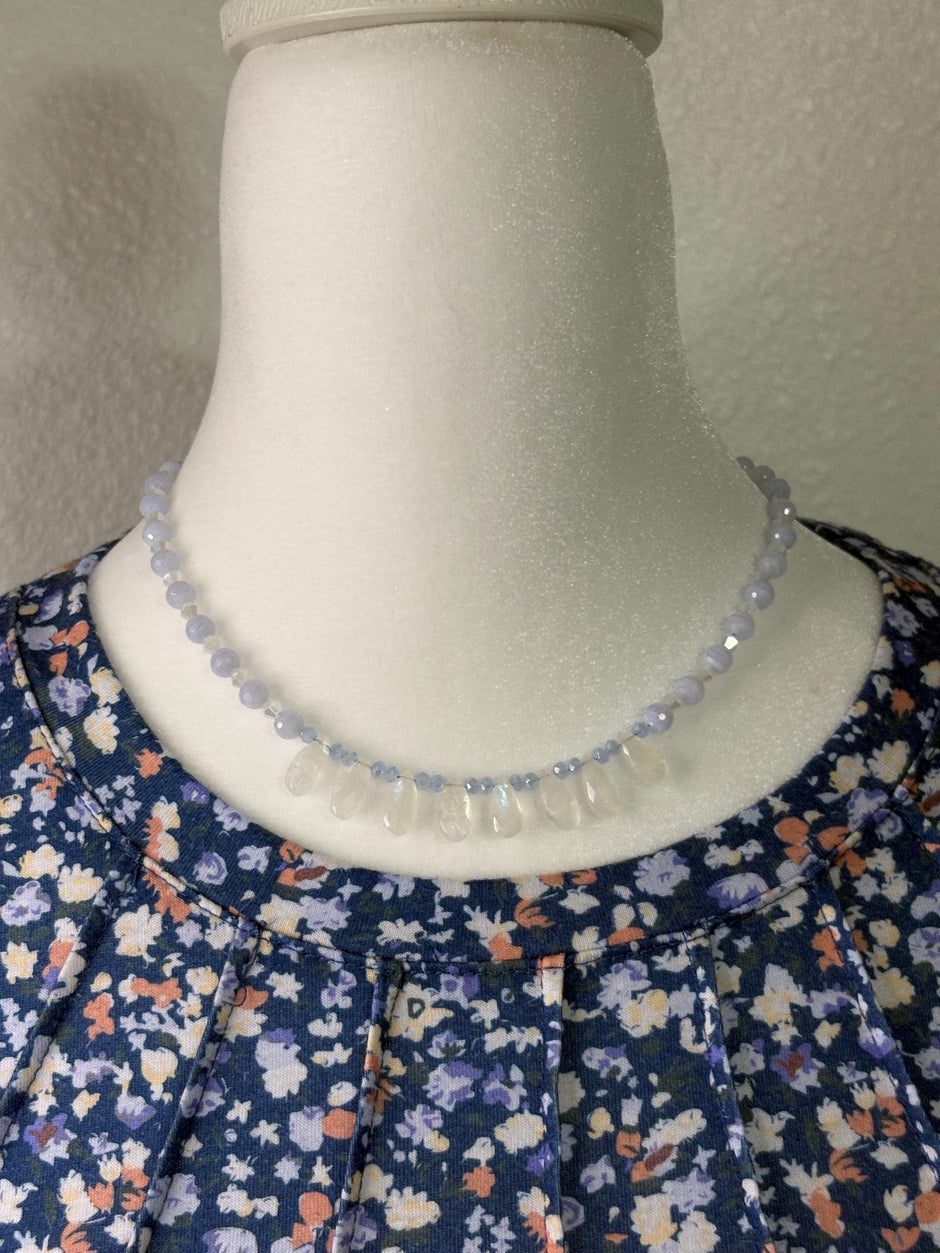 Moonstone Blue Lace Agate Necklace – Sterling Silver Teardrop Gemstone Jewelry