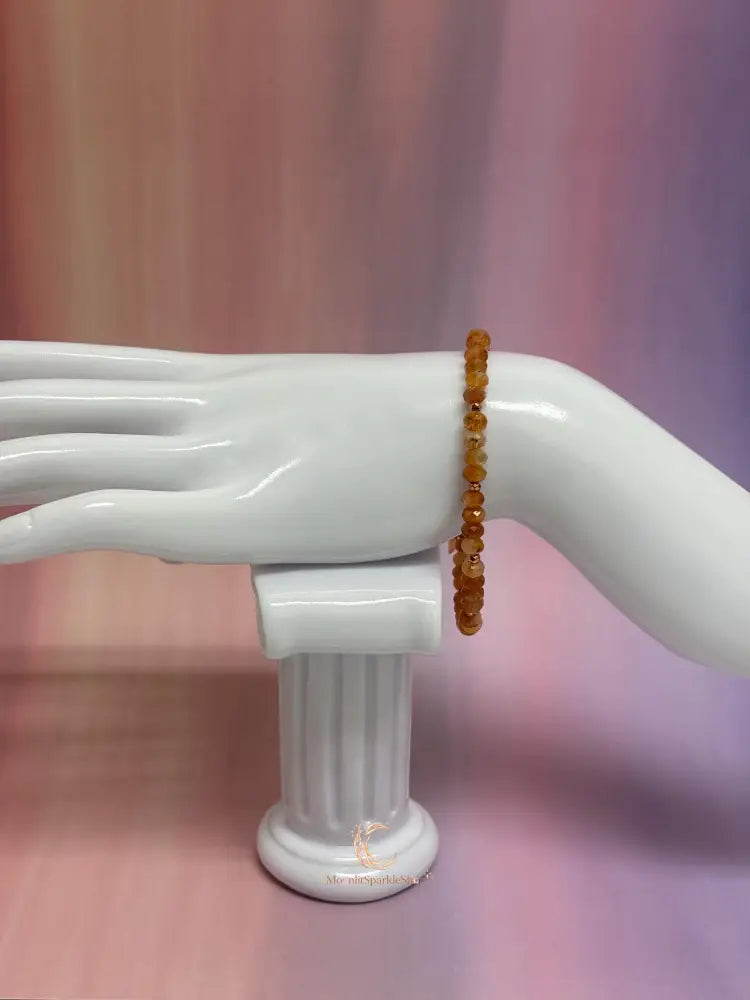 Sunstone Copper Bracelet – Handcrafted Gemstone Crystal Jewelry with Gold Accents