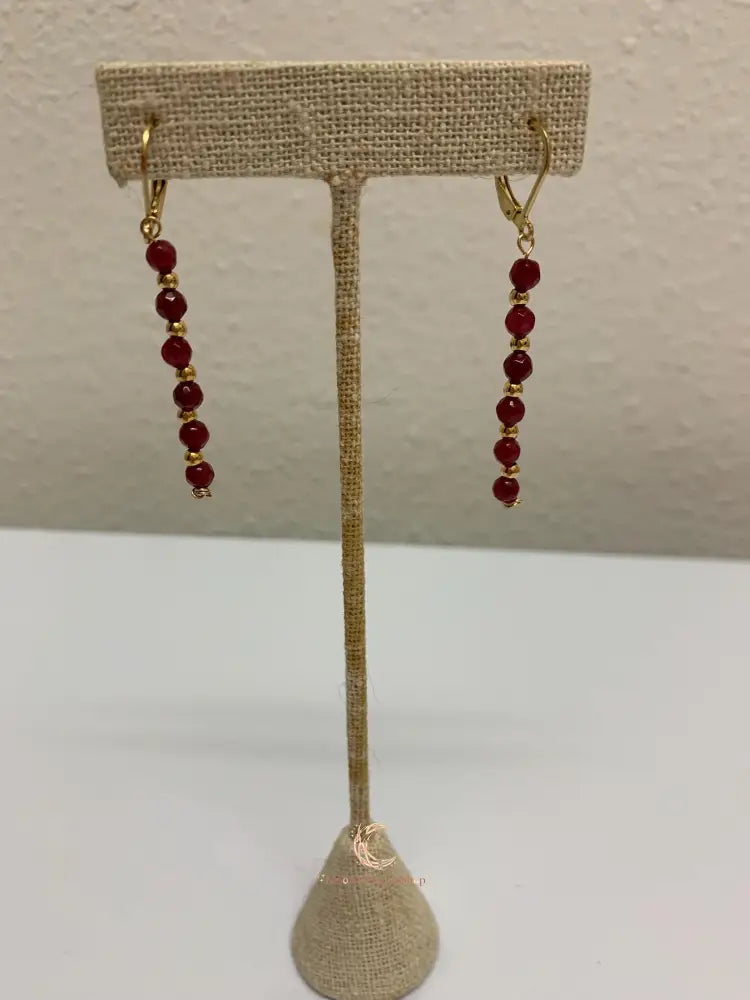Red Andalusite Earrings – Gold Plated Gemstone Drop Dangle Earrings for Women