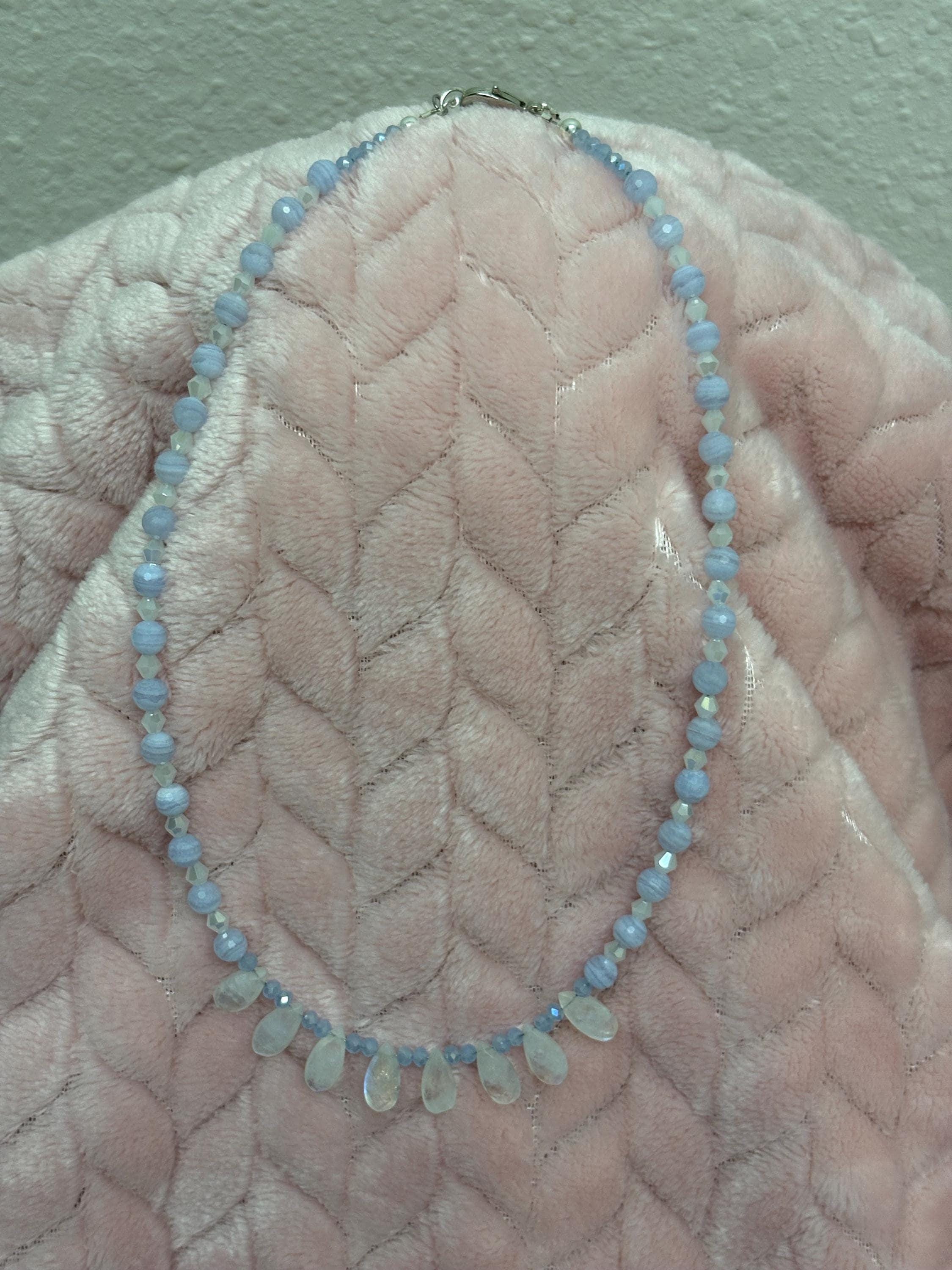 Moonstone Blue Lace Agate Necklace – Sterling Silver Teardrop Gemstone Jewelry