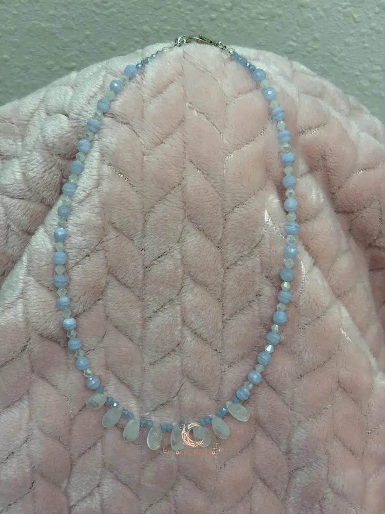 Moonstone Blue Lace Agate Necklace – Sterling Silver Teardrop Gemstone Jewelry