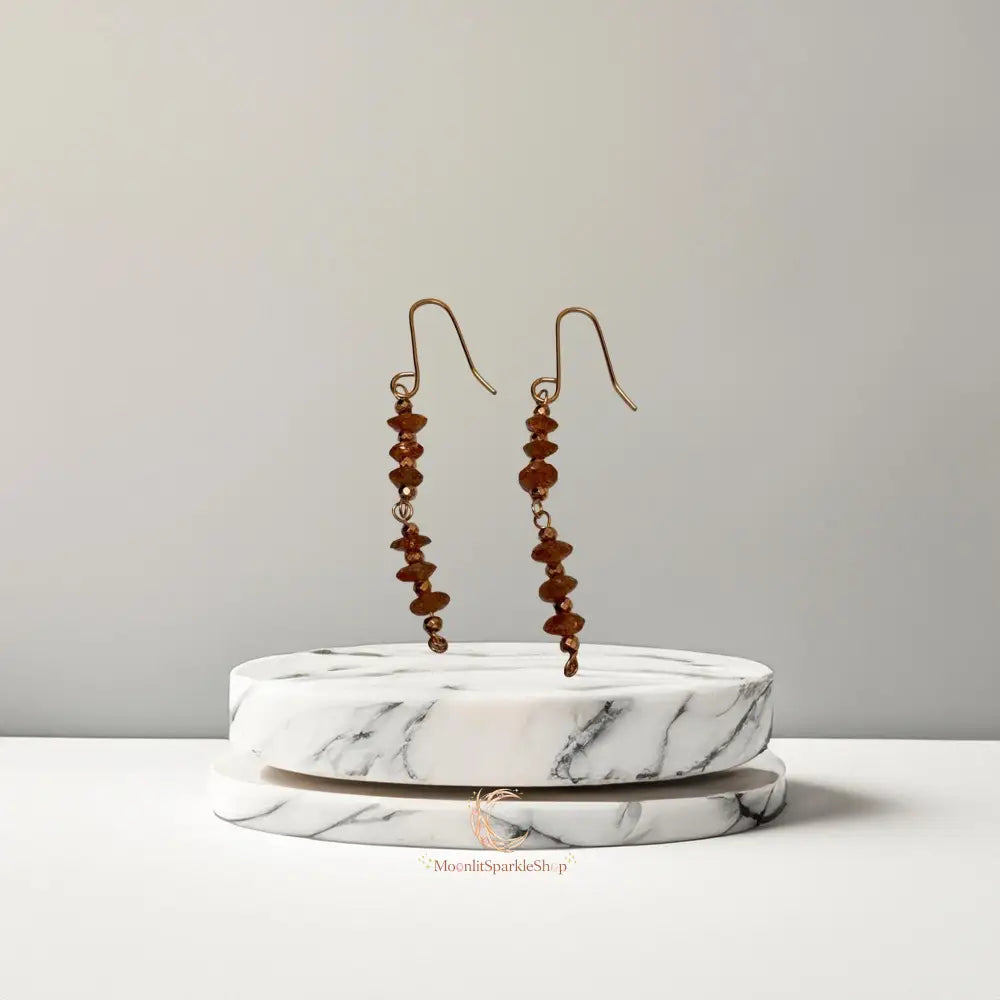 Sunstone Copper Drop Earrings – Handmade Healing Crystal Gemstone Jewelry