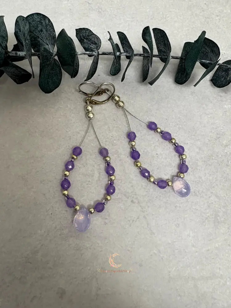 Lavender Quartz Drop Earrings - Czech Crystal Teardrop Sterling Silver