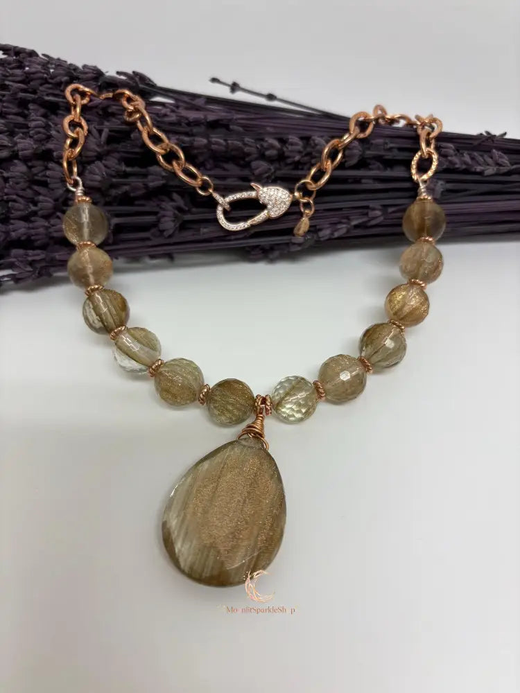 Rutilated Quartz Pendant Necklace – Bold Natural Gemstone Statement Jewelry
