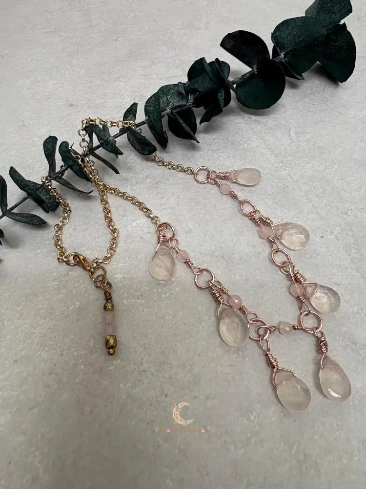 Rose Quartz Teardrop Necklace – Rose Gold Plated Chain Gemstone Jewelry