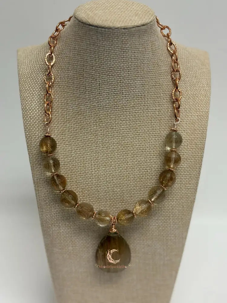 Rutilated Quartz Pendant Necklace – Bold Natural Gemstone Statement Jewelry