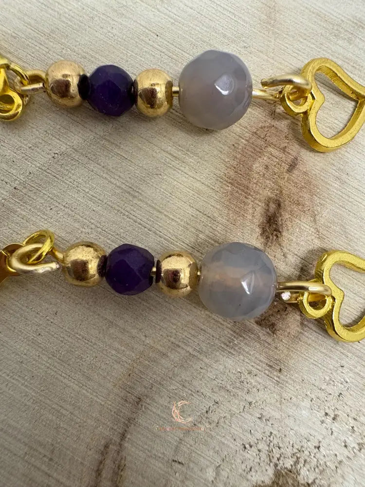 Agate Amethyst Drop Earrings – Gold Plated Gemstone Dangle Jewelry for Women