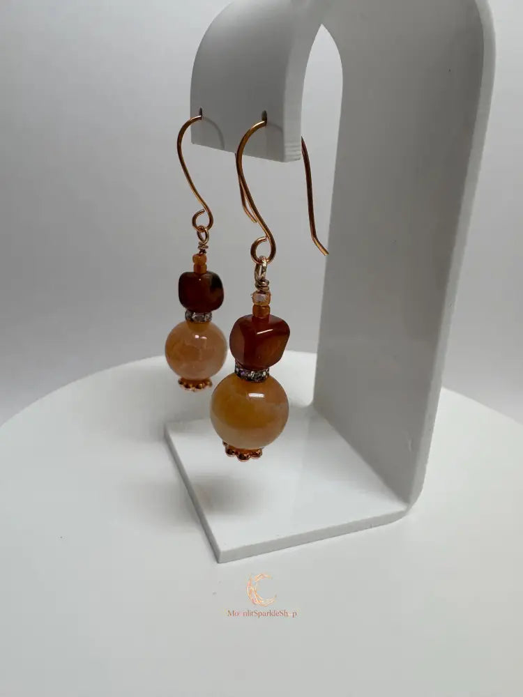 Carnelian and Agate Drop Earrings – Handcrafted Copper Boho Gemstone Jewelry