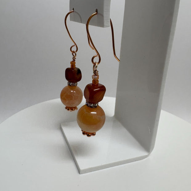 Carnelian and Agate Drop Earrings – Handcrafted Copper Boho Gemstone Jewelry
