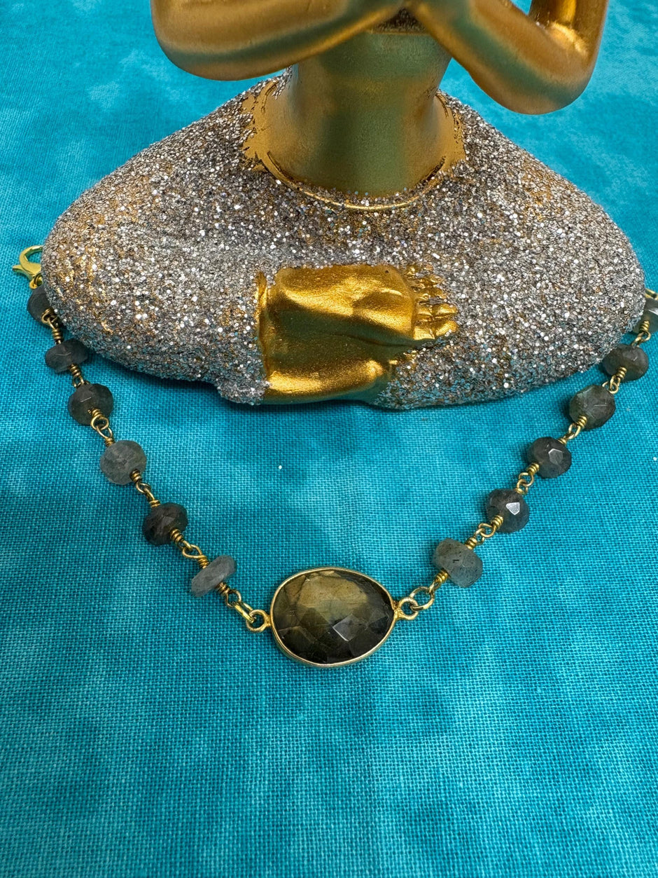 Labradorite Bracelet – Iridescent Gemstone Crystal Jewelry with Gold Plated Clasp
