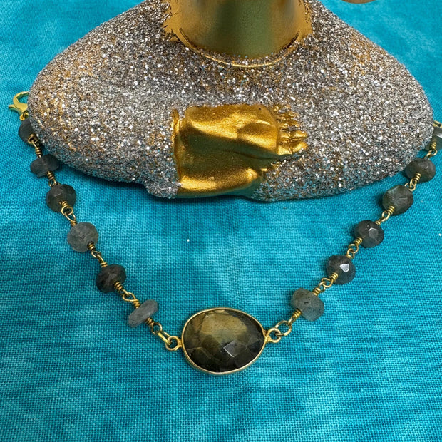 Labradorite Bracelet – Iridescent Gemstone Crystal Jewelry with Gold Plated Clasp