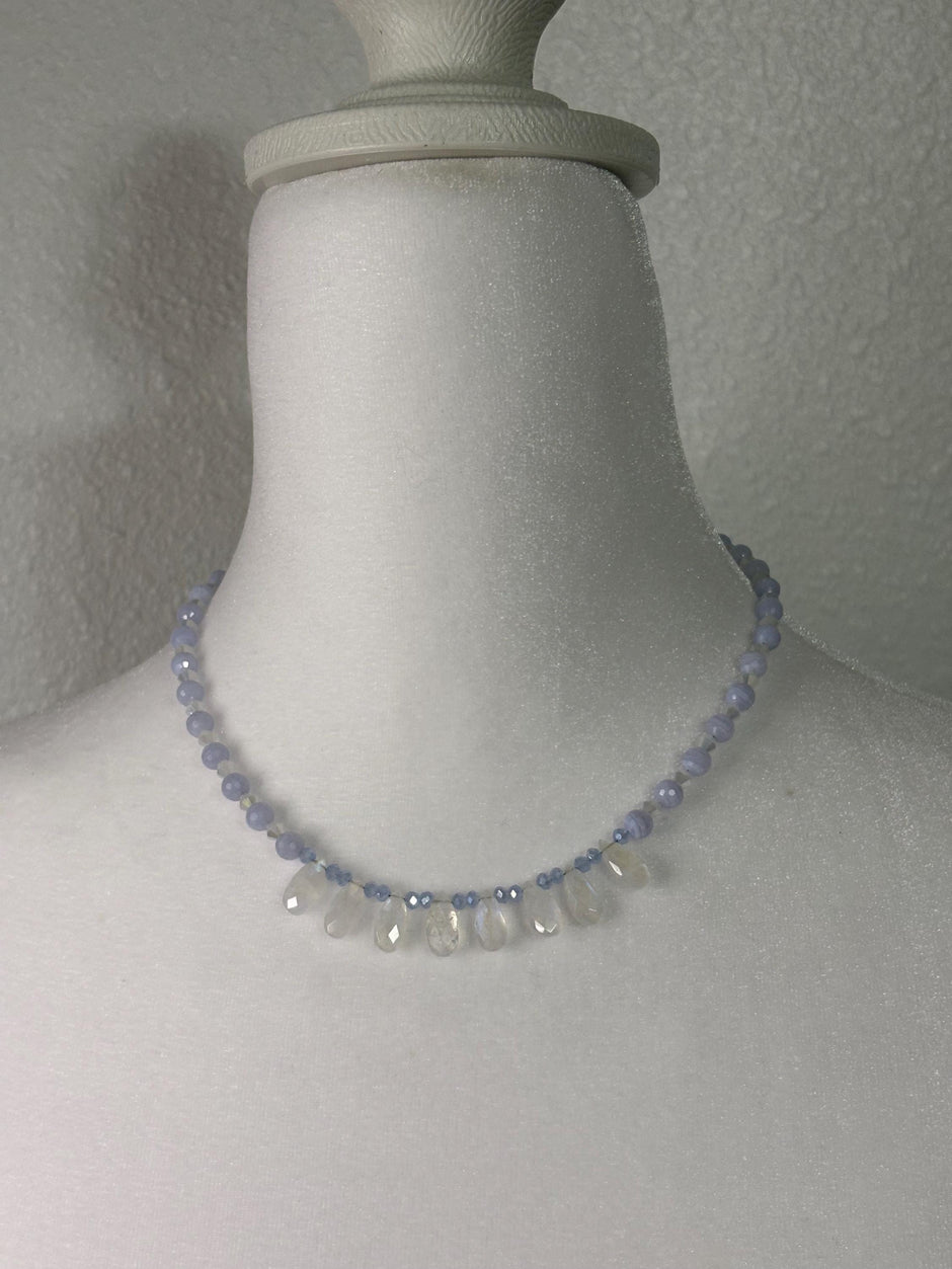 Moonstone Blue Lace Agate Necklace – Sterling Silver Teardrop Gemstone Jewelry