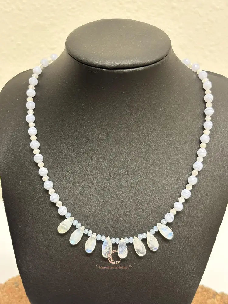 Moonstone Blue Lace Agate Necklace – Sterling Silver Teardrop Gemstone Jewelry