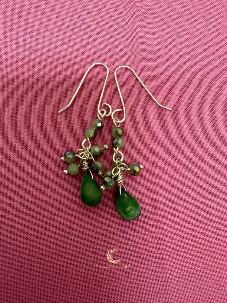 Peruvian Opal Earrings – Blue Green Gemstone Drop Dangle with Silver & Czech Crystal