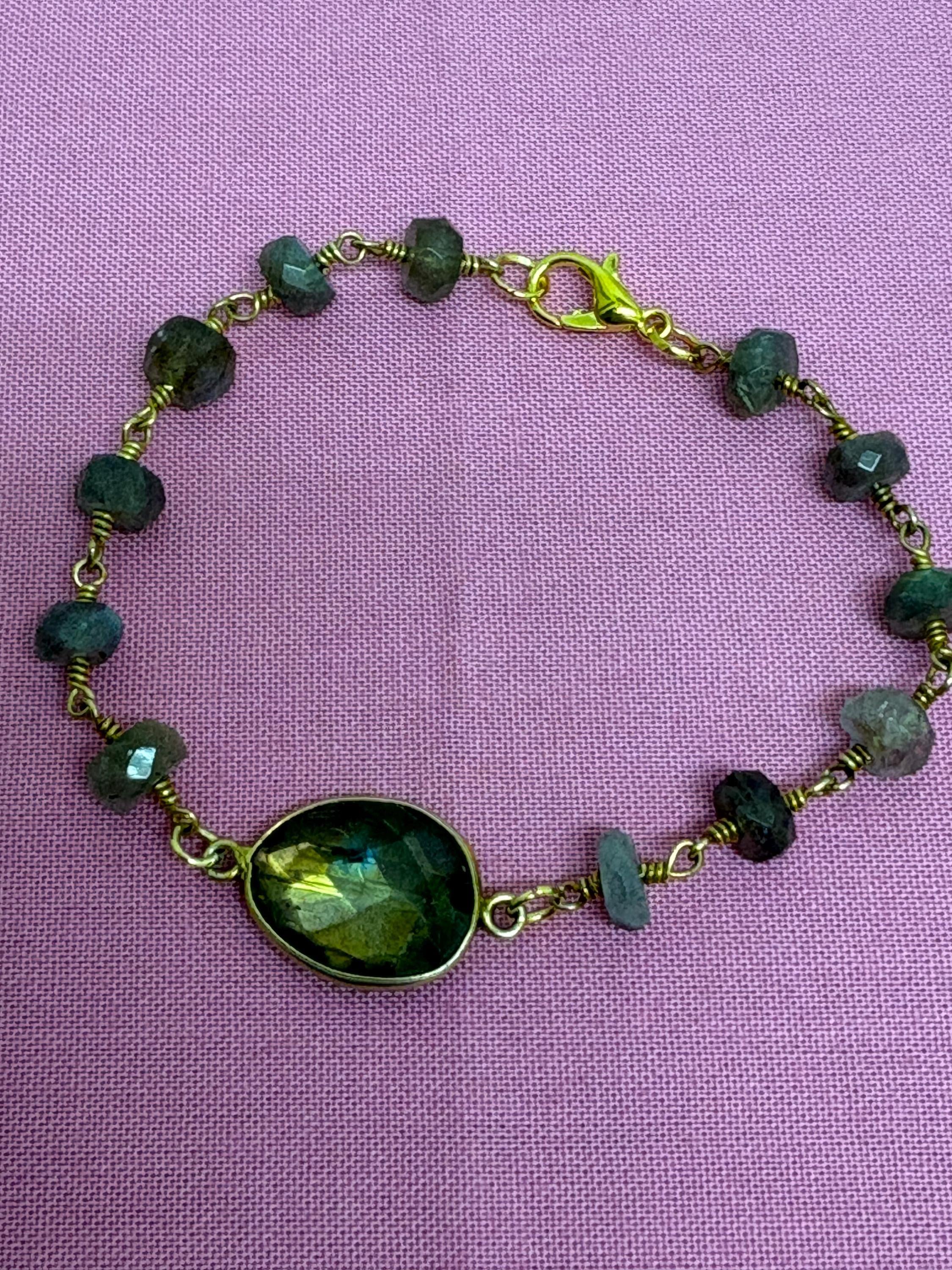 Labradorite Bracelet – Iridescent Gemstone Crystal Jewelry with Gold Plated Clasp