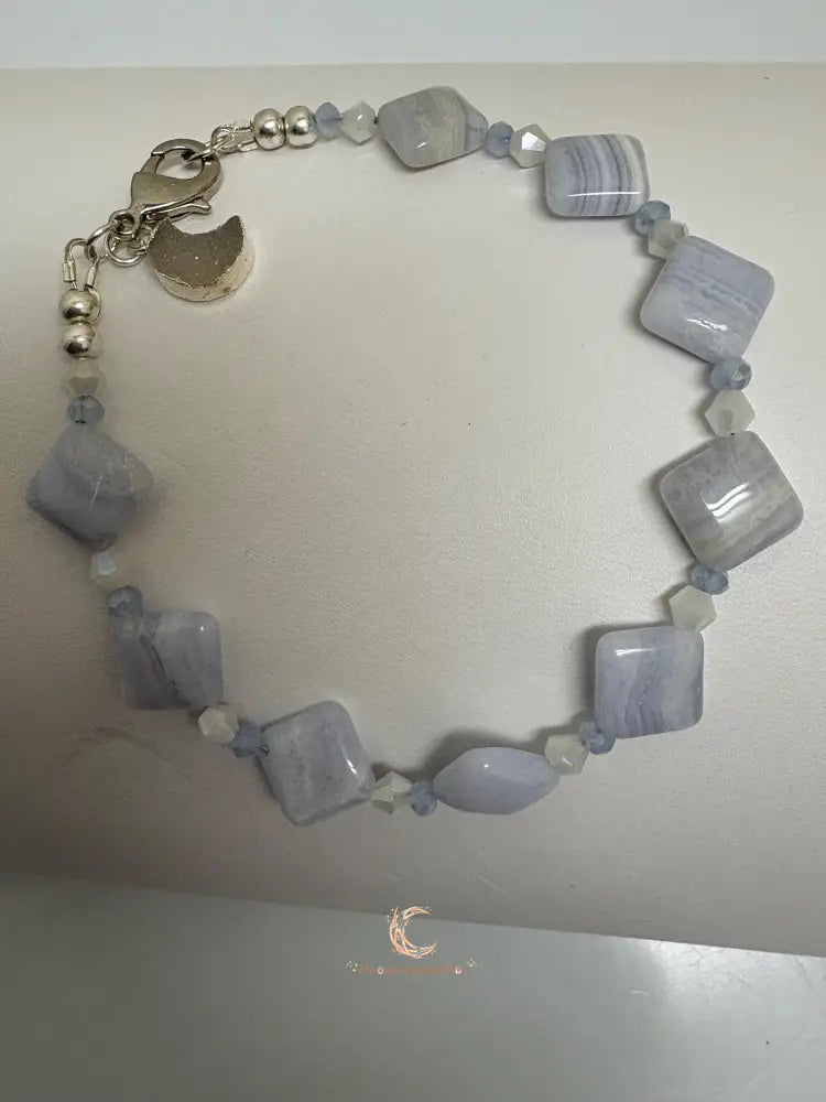 Blue Lace Agate Bracelet – Druzy Moon Charm Gemstone Crystal Jewelry
