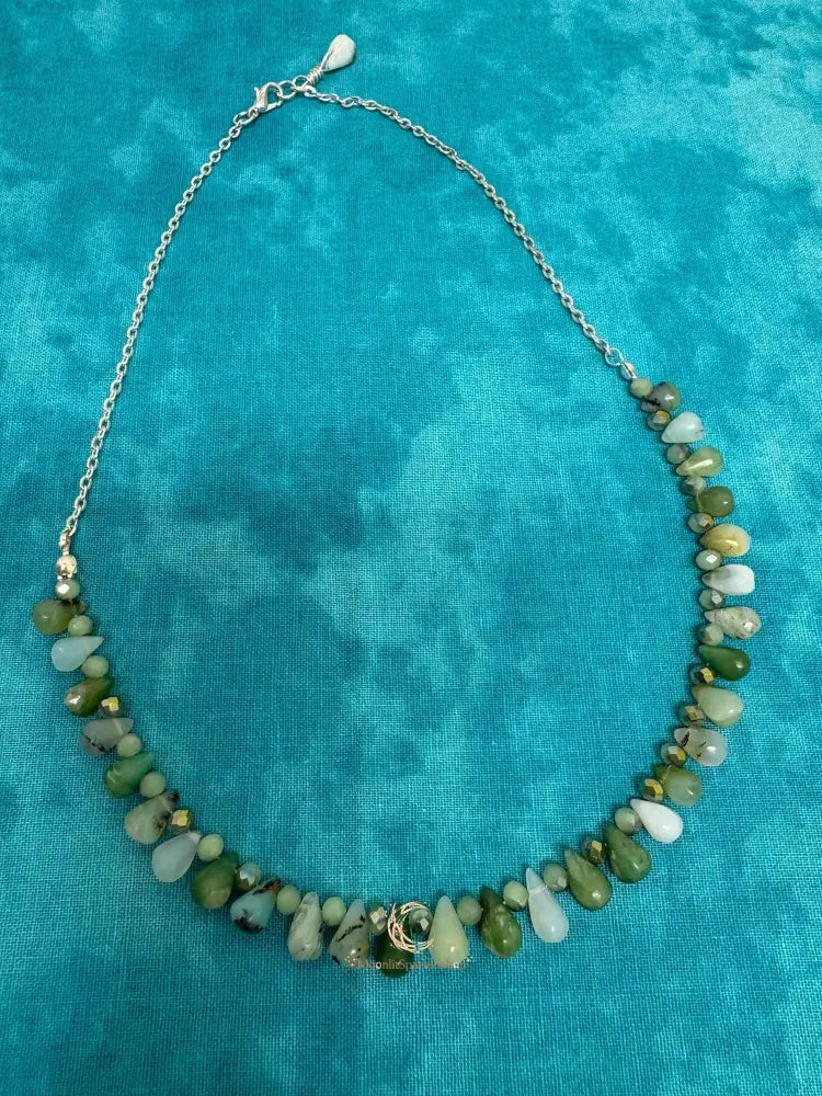 Peruvian Opal Necklace - Blue Green Crystal Sterling Silver Pendant