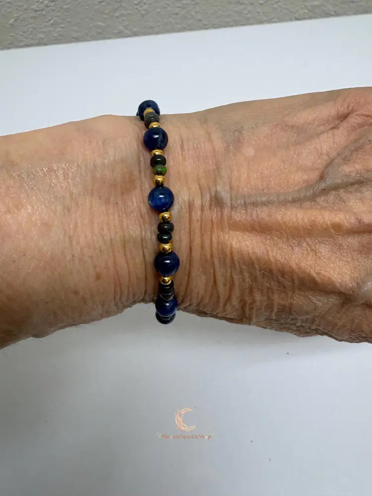 Kyanite Black Opal Bracelet - Ethiopian Opal with Gold Accents
