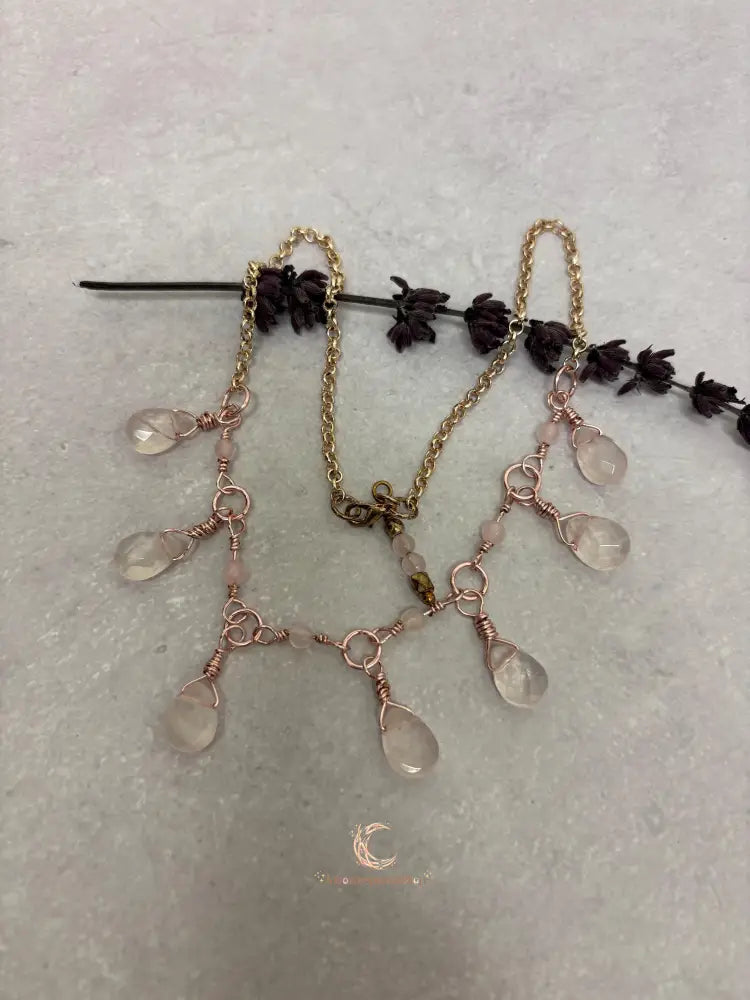 Rose Quartz Teardrop Necklace – Rose Gold Plated Chain Gemstone Jewelry