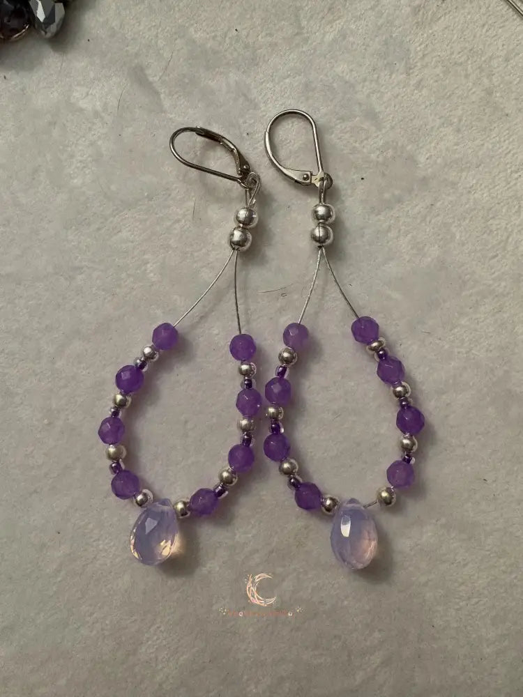 Lavender Quartz Drop Earrings - Czech Crystal Teardrop Sterling Silver
