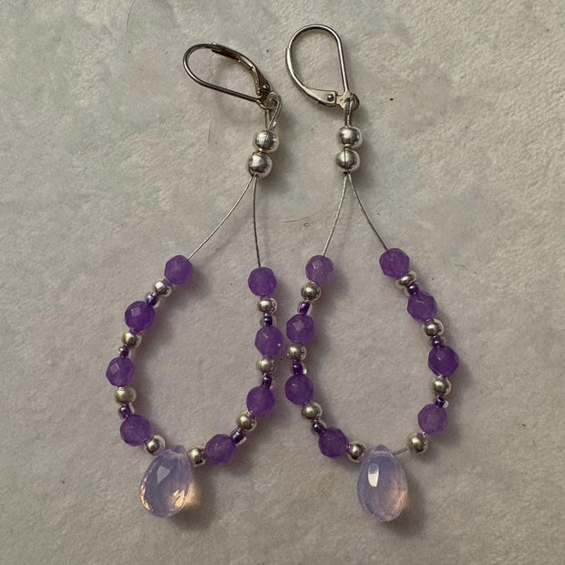 Lavender Quartz Drop Earrings - Czech Crystal Teardrop Sterling Silver