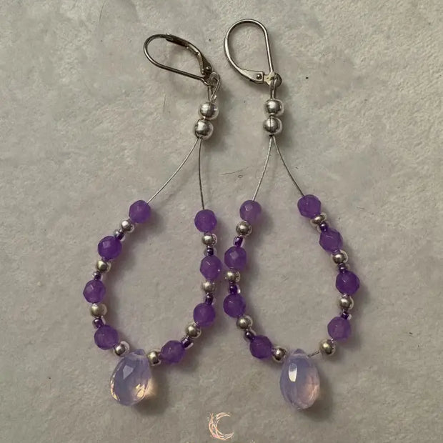 Lavender Quartz Drop Earrings - Czech Crystal Teardrop Sterling Silver