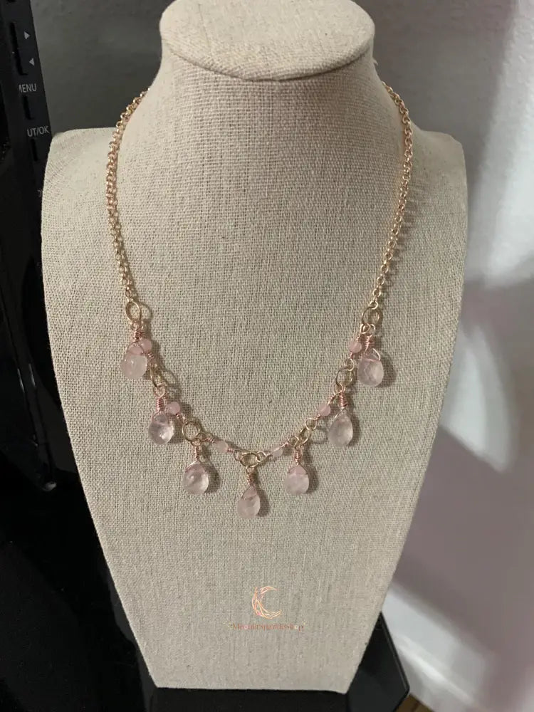 Rose Quartz Teardrop Necklace – Rose Gold Plated Chain Gemstone Jewelry