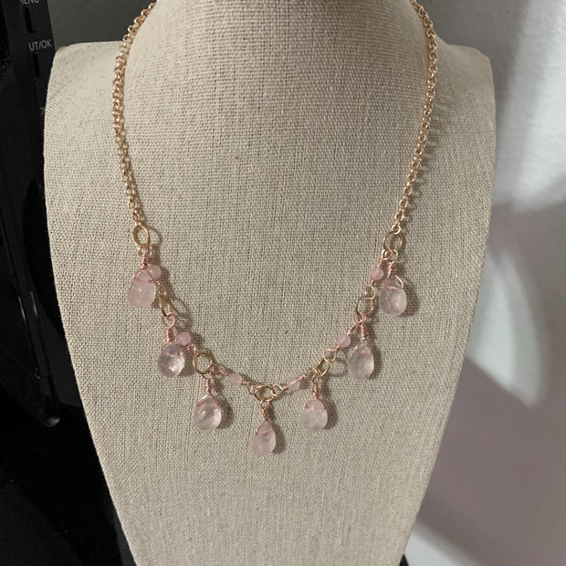 Rose Quartz Teardrop Necklace – Rose Gold Plated Chain Gemstone Jewelry