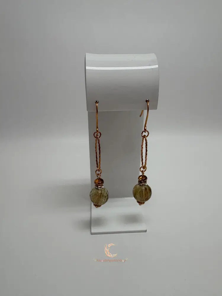 Rutilated Quartz Drop Earrings - Copper Gemstone Statement Jewelry