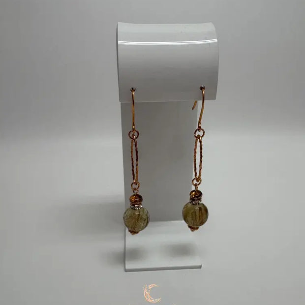 Rutilated Quartz Drop Earrings - Copper Gemstone Statement Jewelry