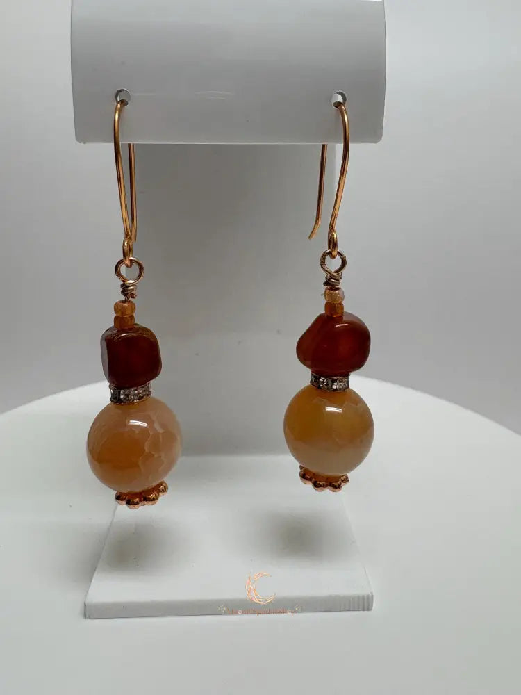 Carnelian and Agate Drop Earrings – Handcrafted Copper Boho Gemstone Jewelry
