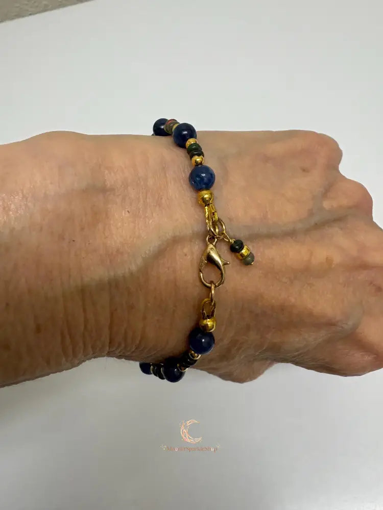 Kyanite Black Opal Bracelet - Ethiopian Opal with Gold Accents