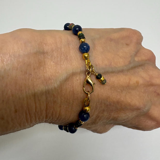 Kyanite Black Opal Bracelet - Ethiopian Opal with Gold Accents