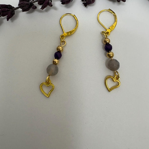 Agate Amethyst Drop Earrings – Gold Plated Gemstone Dangle Jewelry for Women