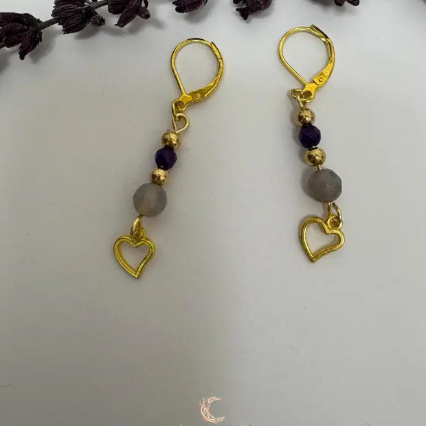Agate Amethyst Drop Earrings – Gold Plated Gemstone Dangle Jewelry for Women