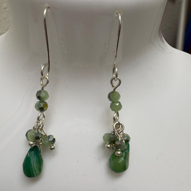 Peruvian Opal Earrings – Blue Green Gemstone Drop Dangle with Silver & Czech Crystal