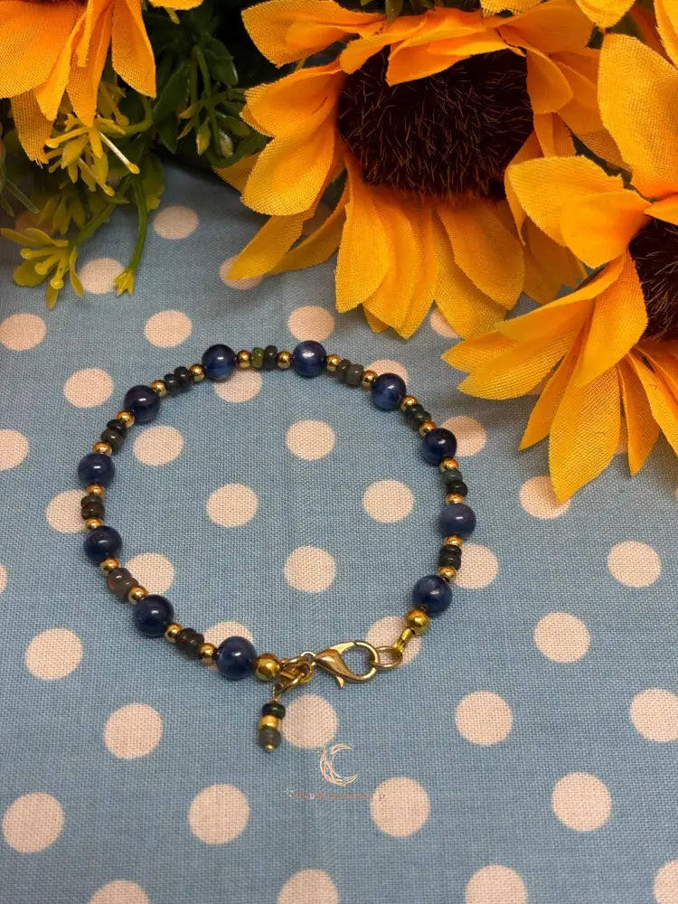 Kyanite Black Opal Bracelet - Ethiopian Opal with Gold Accents