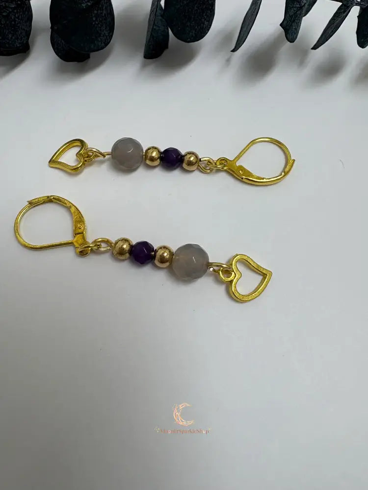 Agate Amethyst Drop Earrings – Gold Plated Gemstone Dangle Jewelry for Women