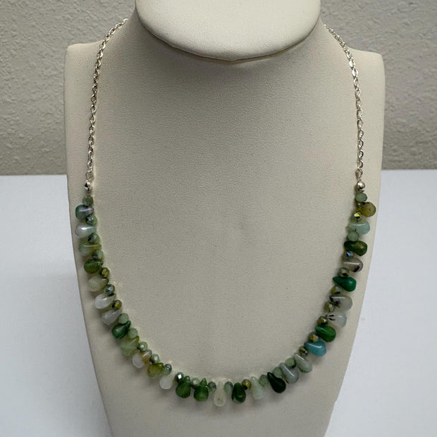 Peruvian Opal Necklace - Blue Green Crystal Sterling Silver Pendant