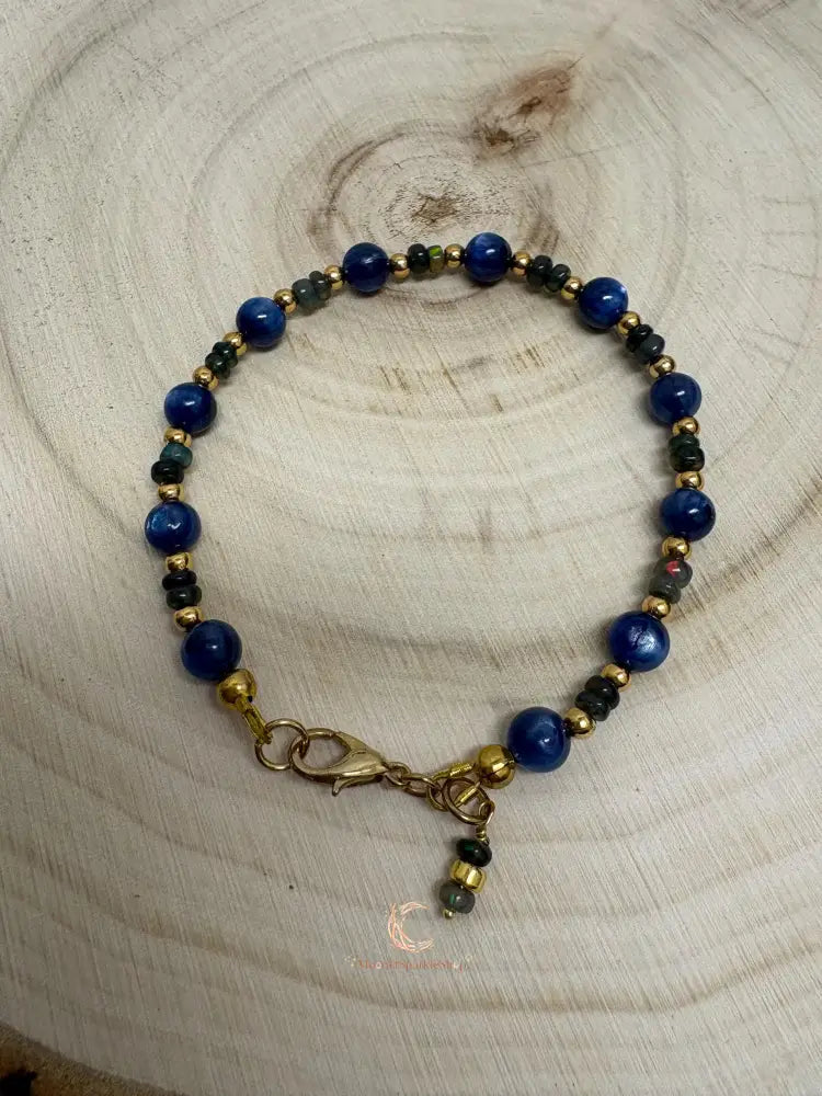 Kyanite Black Opal Bracelet - Ethiopian Opal with Gold Accents