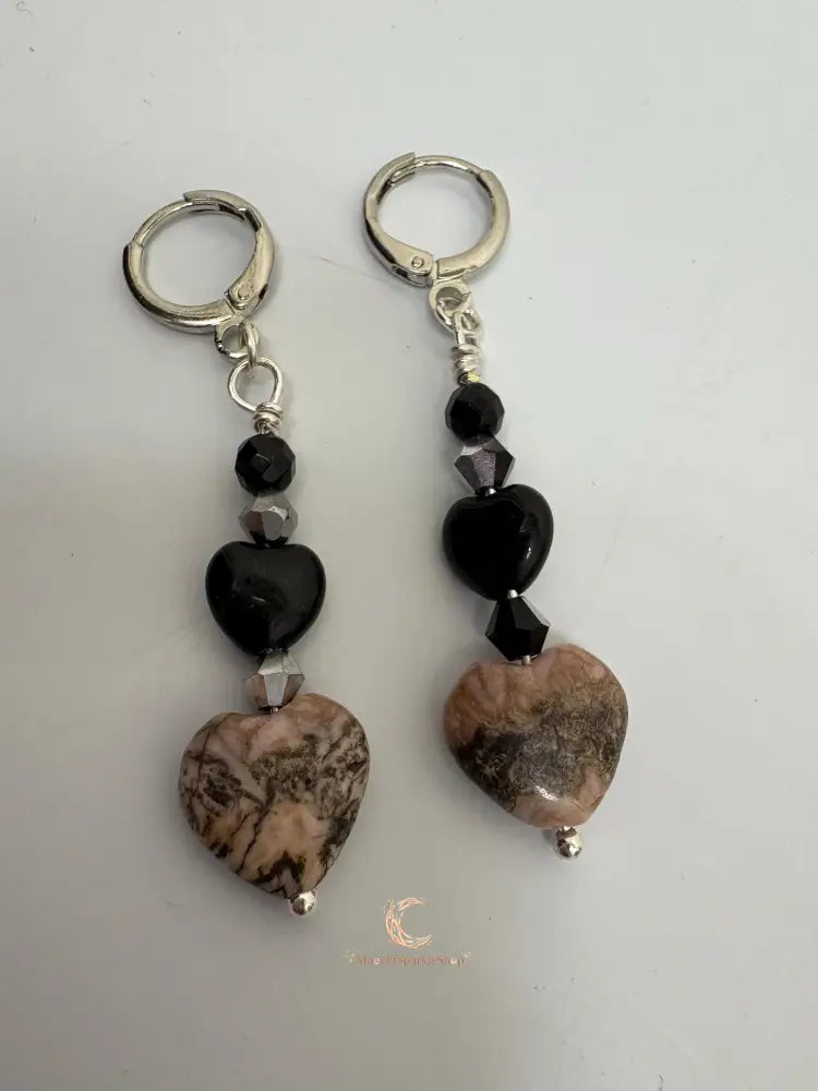 Rhodonite Heart Drop Earrings – Silver Lever Back Gemstone Jewelry
