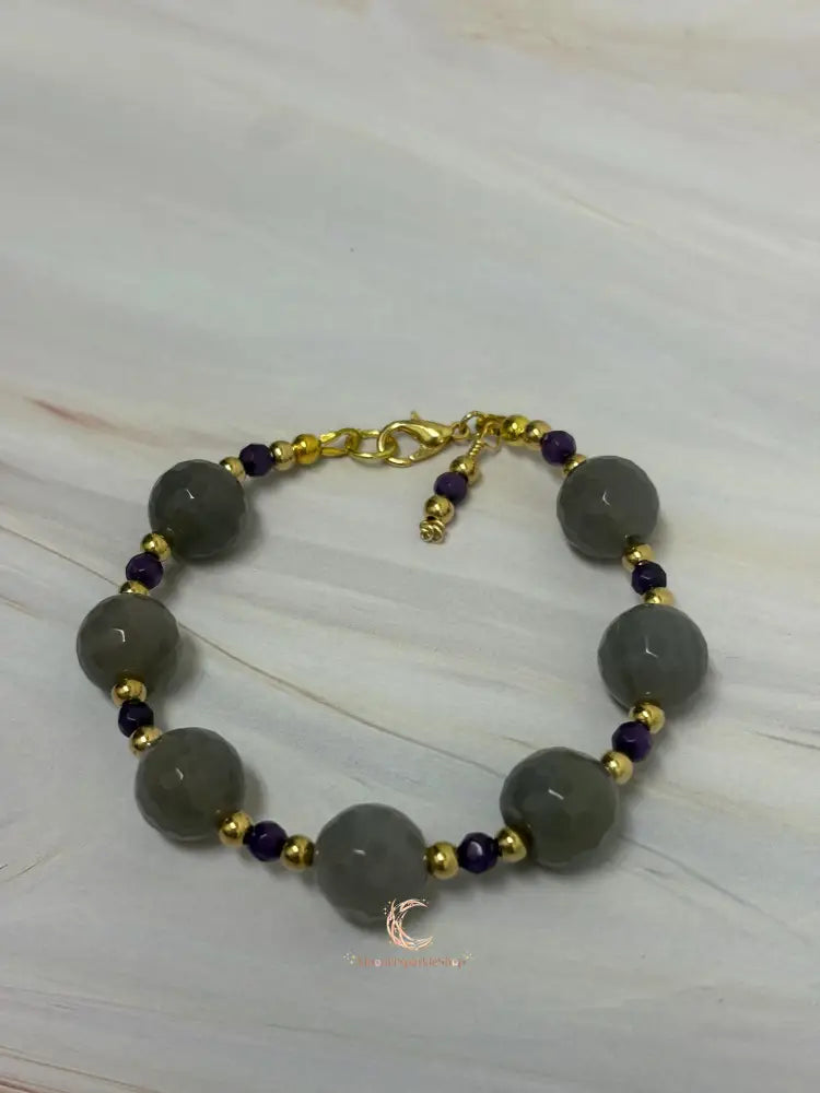 Amethyst Agate Bracelet – Gold Beaded Gemstone Crystal Jewelry for Women