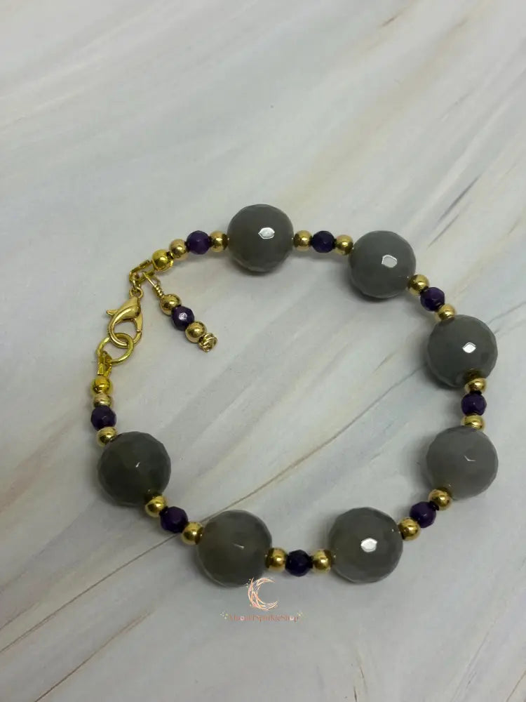 Amethyst Agate Bracelet – Gold Beaded Gemstone Crystal Jewelry for Women