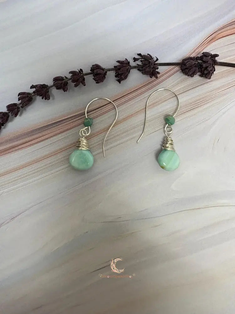 Blue Peruvian Opal Earrings – Silver Wire Wrapped Drop Gemstone Jewelry
