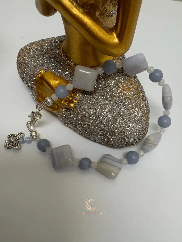 Blue Lace Agate, & Moonstone Peace Bracelet - MoonlitSparkleShop