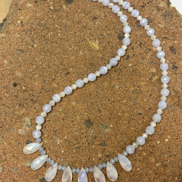 Moonstone Blue Lace Agate Necklace – Sterling Silver Teardrop Gemstone Jewelry