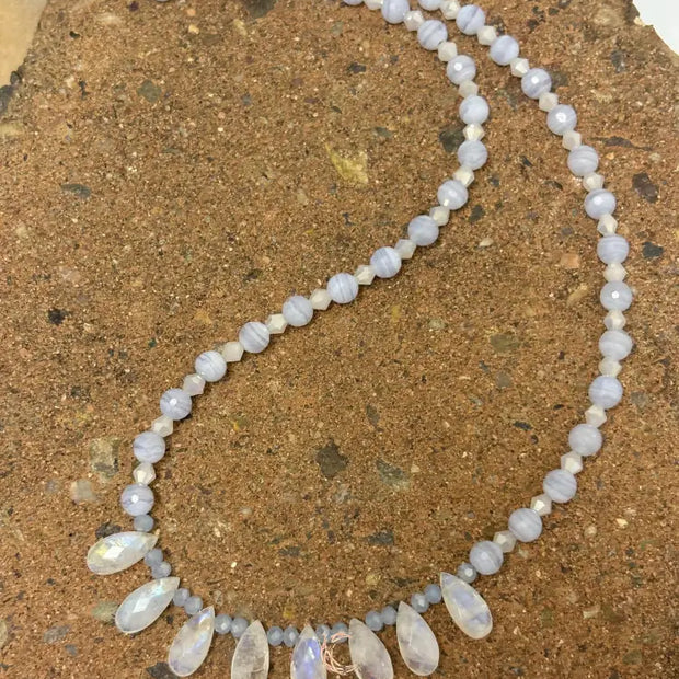 Moonstone Blue Lace Agate Necklace – Sterling Silver Teardrop Gemstone Jewelry
