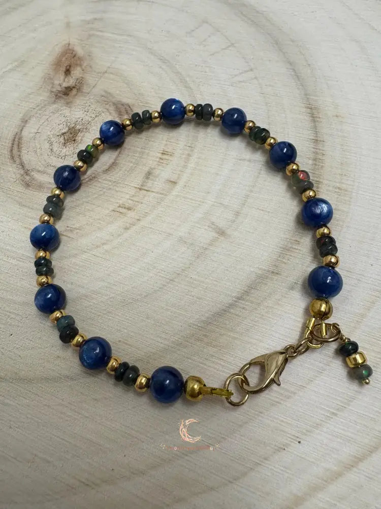 Kyanite Black Opal Bracelet - Ethiopian Opal with Gold Accents