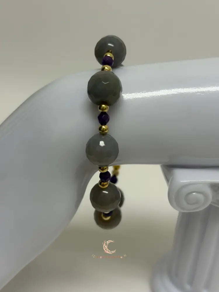 Amethyst Agate Bracelet – Gold Beaded Gemstone Crystal Jewelry for Women